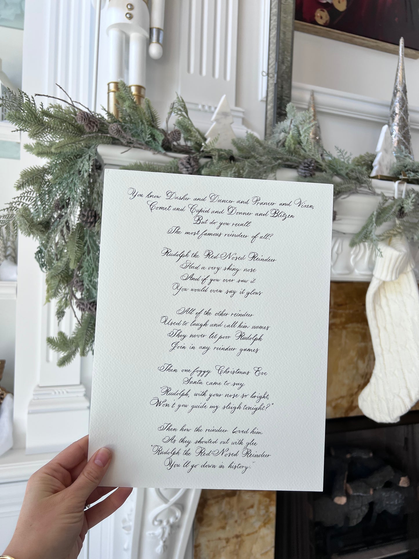 Rudolph the Red-Nosed Reindeer Handwritten Calligraphy Carol 9"x12"