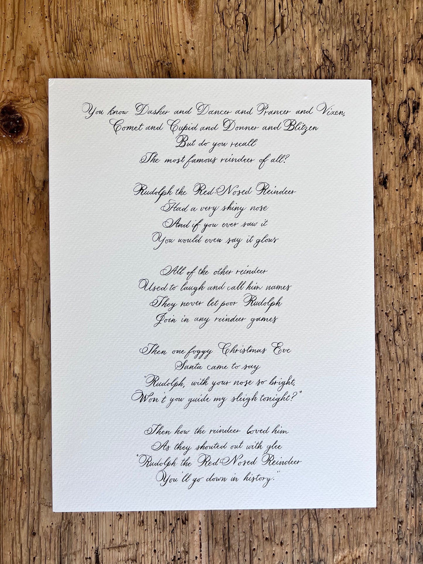 Rudolph the Red-Nosed Reindeer Handwritten Calligraphy Carol 9"x12"