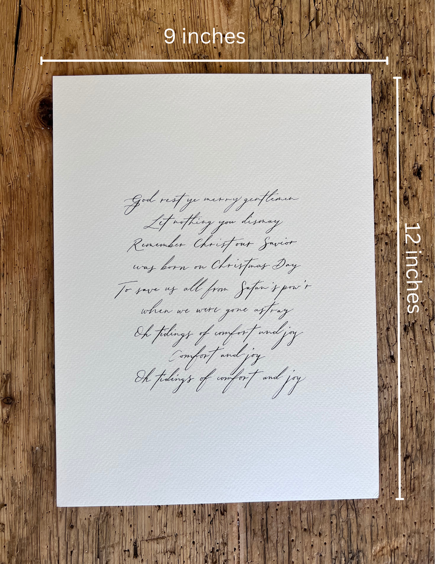 God Rest Ye Merry Gentlemen Handwritten Calligraphy Carol 9"x12"