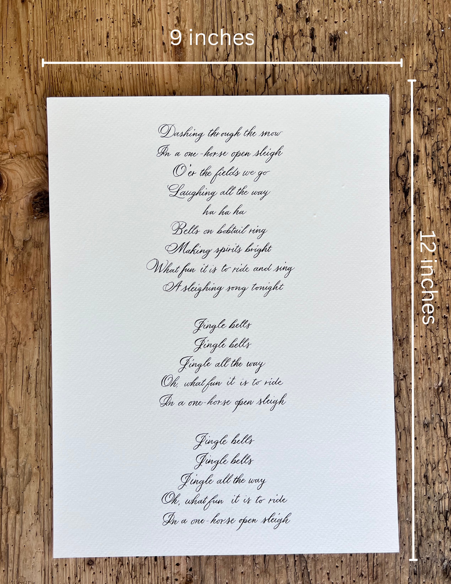 Jingle Bells Handwritten Calligraphy Carol 9"x12"