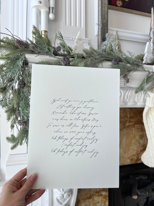 God Rest Ye Merry Gentlemen Handwritten Calligraphy Carol 9"x12"