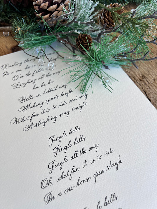 Jingle Bells Handwritten Calligraphy Carol 9"x12"