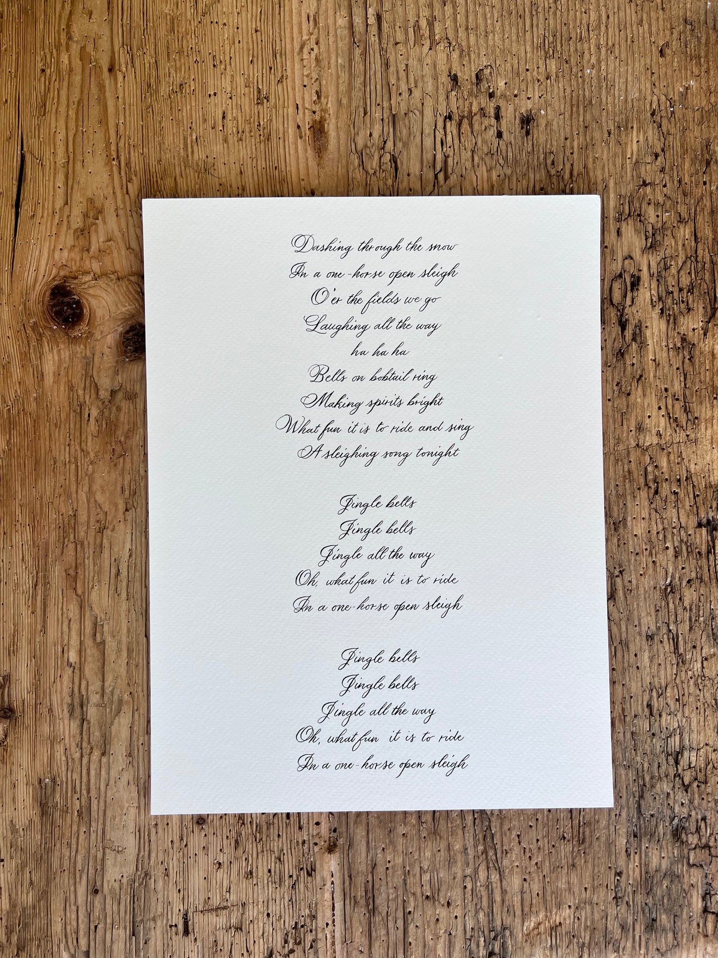 Jingle Bells Handwritten Calligraphy Carol 9"x12"