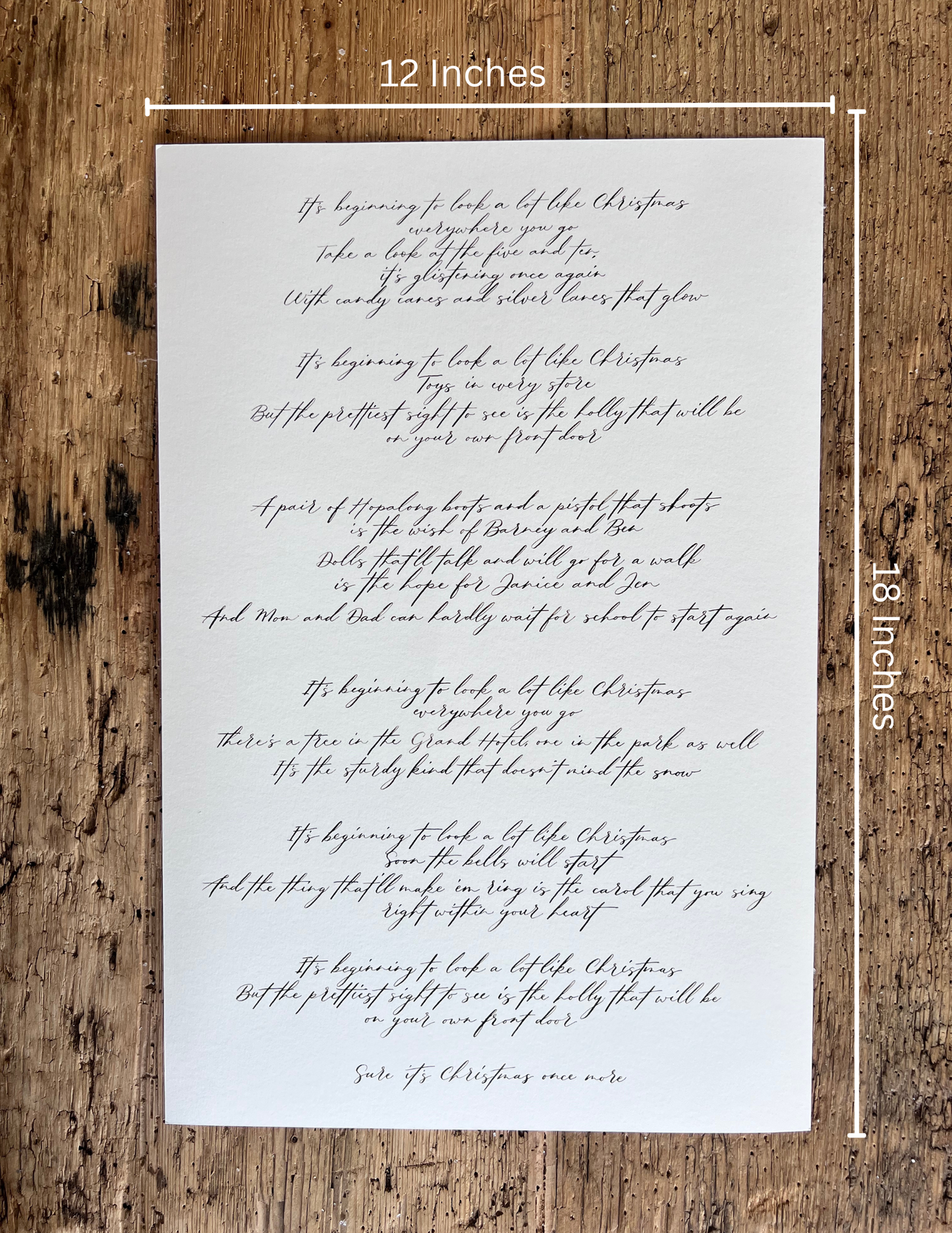 It's beginning to look a lot like Christmas Handwritten Calligraphy Carol 12"x18"